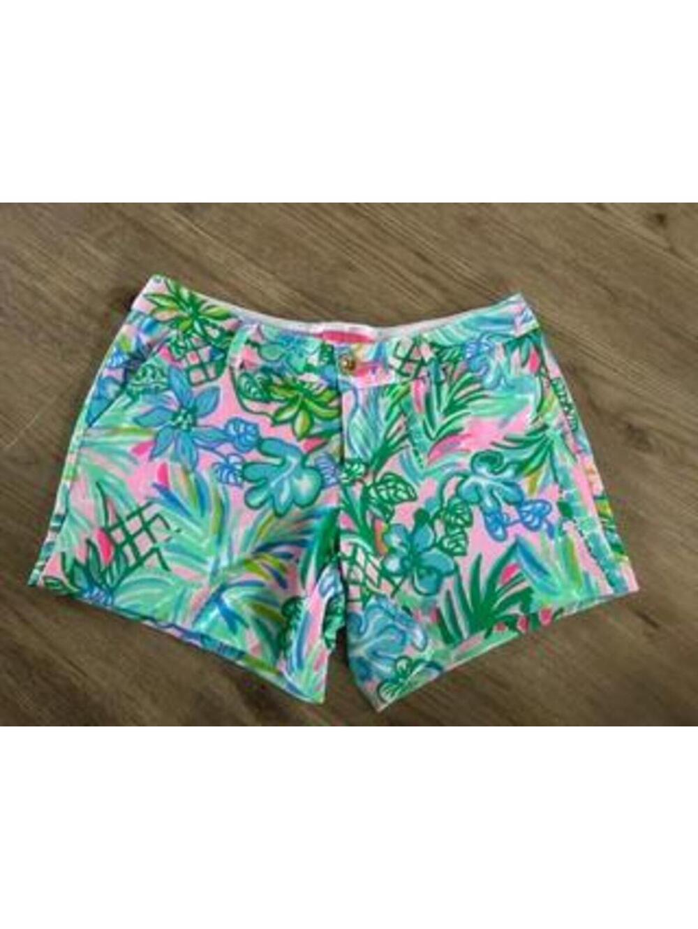 Lilly Pulitzer Callahan Shorts Womens 2 Pink Green Floral Tropical Cotton Blend